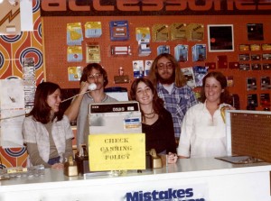 Daniel Buckley (back row, right) at Record Bar around 1975